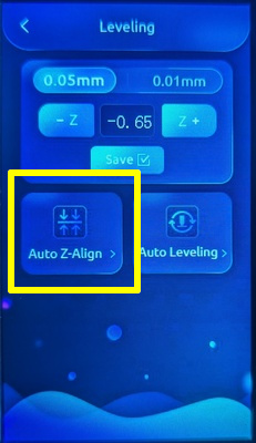 Auto Z-Align leveling menu option on the LCD