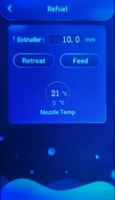 Selecting filament feed and heat up prompt on the LCD