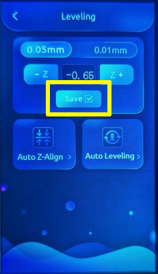 Saving the leveling settings on the LCD
