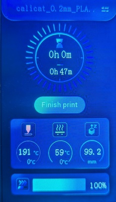Finished print information on the LCD