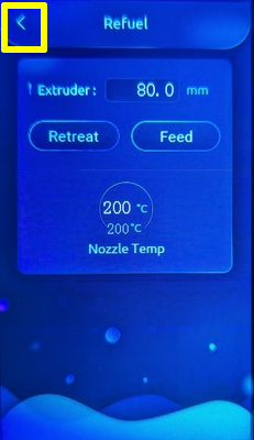 Refuel menu back button on the LCD