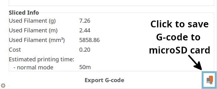 PrusaSlicer microSD card export button