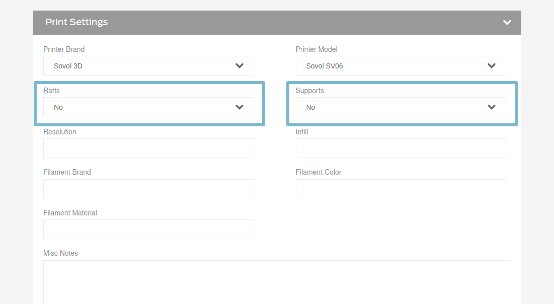 Thingiverse remaining make settings